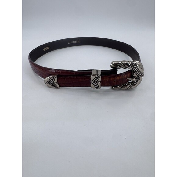 VICENZA Sport Sterling Silver Buckle On Brown  Alligator Print Calfskin Belt 34 main image 4